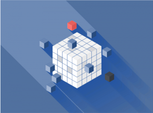 Big cube surrounded by smaller cubes